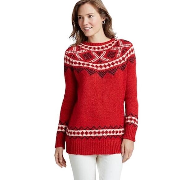J Jill Windham Fair Isle Sweater Nordic Wool Blend Red Multi Holiday Sweater S - Picture 1 of 13